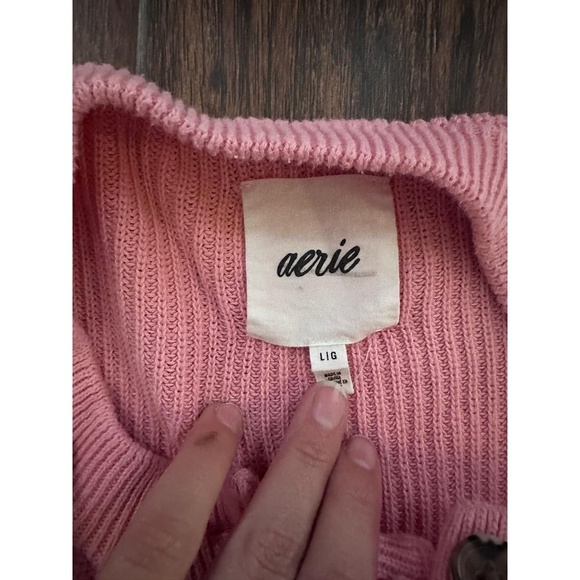 Aerie Sweater Womens Size L Pink Henley Ribbed Knit 5 Button Casual Cozy - Picture 4 of 5